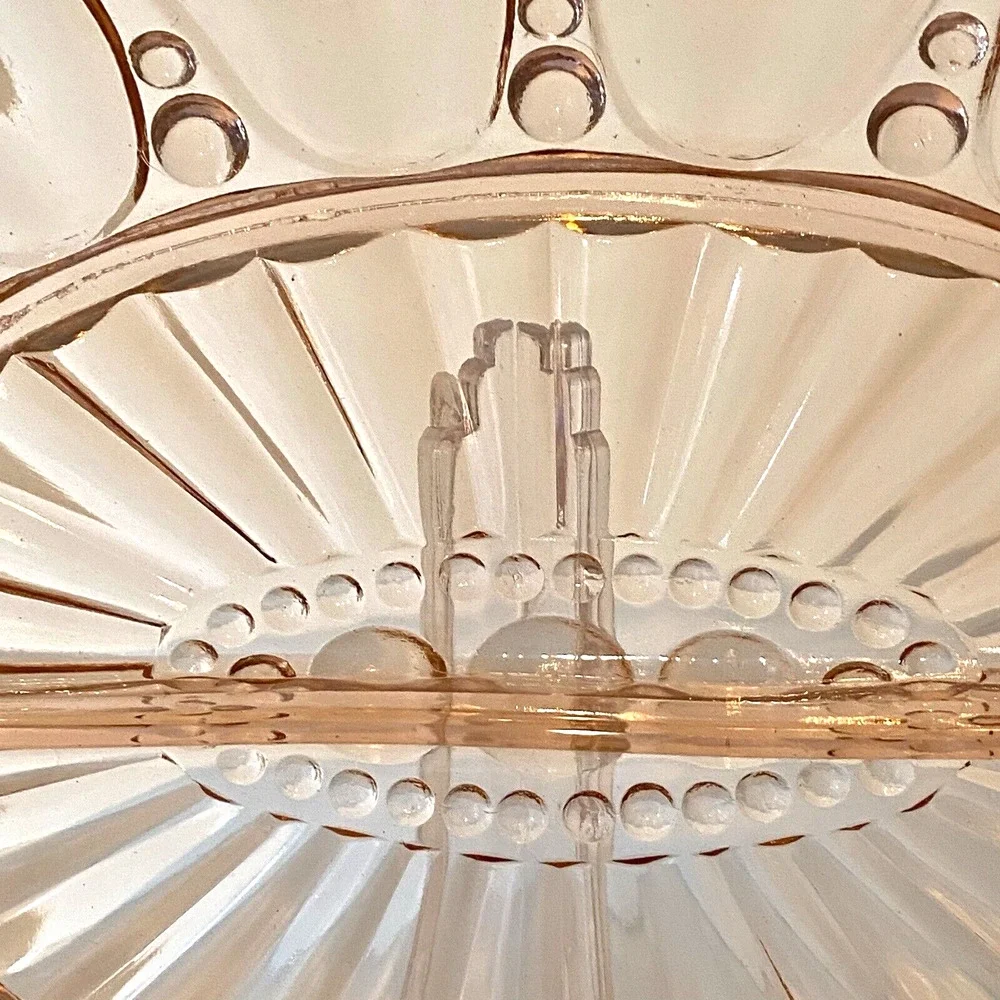 Anchor Hocking Pink Depression Glass Relish Serving Dish Oyster & Pearl Divided